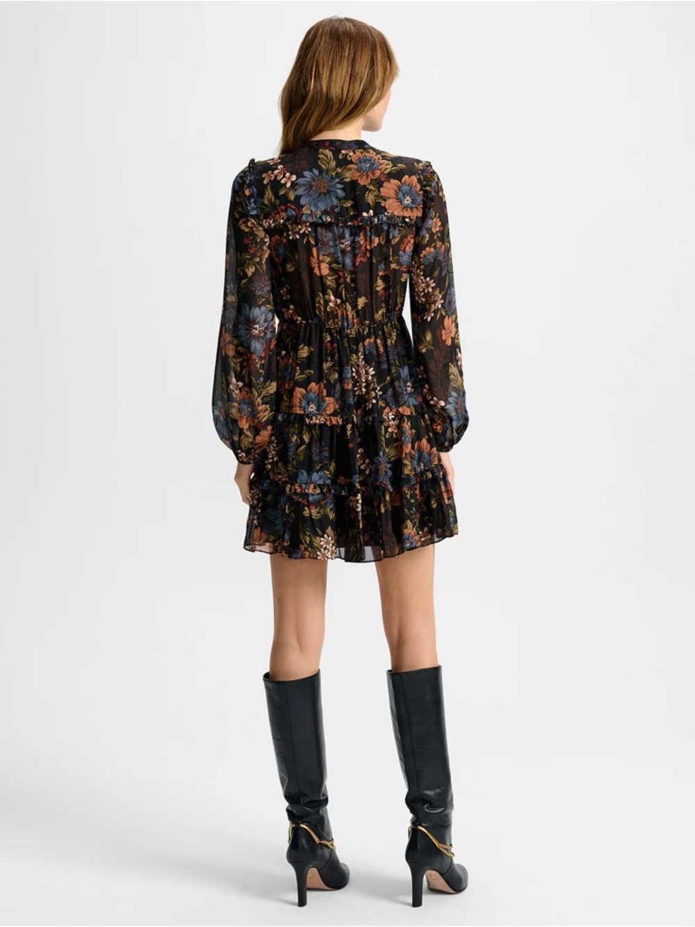Veronica Beard Justine Silk Mini Dress -
Black Floral Ruffled Dress NWOT - Picture 3 of 6